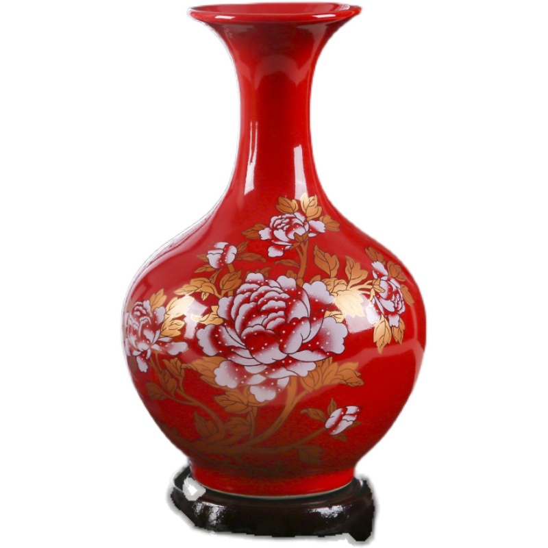 景德镇陶瓷器中国红花瓶现代居家客厅插花博古架工艺品装饰品摆件-图3