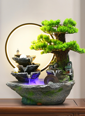假山流水喷泉客厅循环水景观招财风水轮摆件办公室生财桌面装饰品