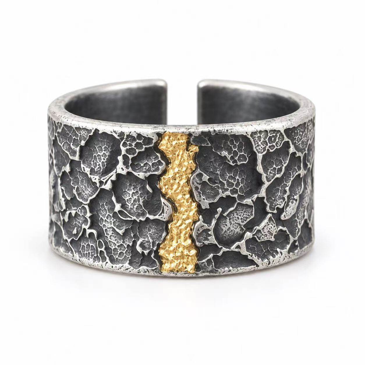 Pure silver and gold foil men's open ring