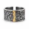 Pure silver and gold foil men's open ring