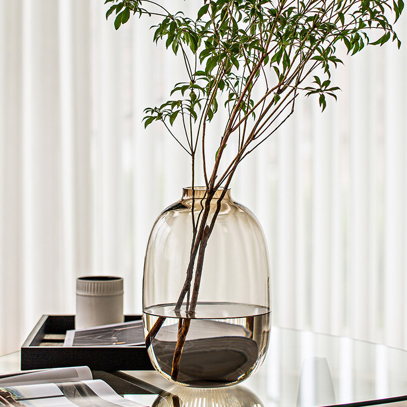 玻璃花瓶轻奢高级感大肚摆件插花客厅透明吊钟南天竹玄关极简鲜花,淘宝优惠券,粉丝福利购,淘宝优惠卷