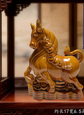 唐三彩陶瓷牛摆件家居客厅办公桌十二生肖黄牛金钱牛工艺品装饰品