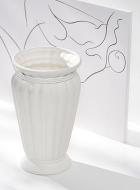 白色北欧陶瓷干花花瓶水养家居装饰摆件客厅插花大口现代简约摆设