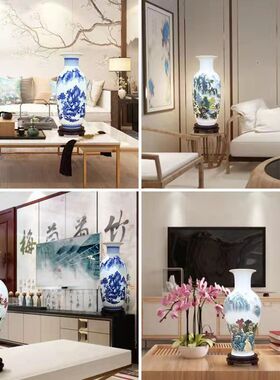 景德镇陶瓷器花瓶客厅摆件插花鸟现代家居酒柜装饰品 工艺小花瓶