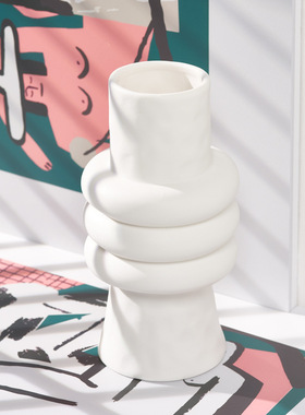 ins北欧白色陶瓷干花水养花瓶简约创意家居客厅插花摆件摆设道具