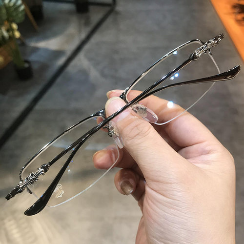 简丹萝心潮百搭商务半框眼镜框复古金丝男女防蓝光近视变色平光镜 - 图2