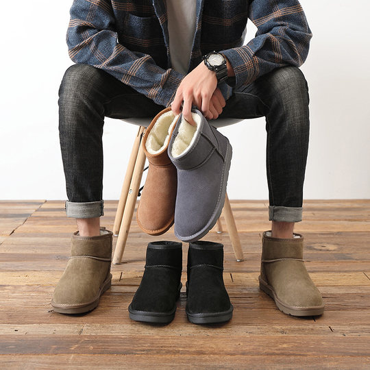 2024年新款雪地靴男真皮加绒保暖防滑冬季短筒靴雪地棉鞋女面包鞋