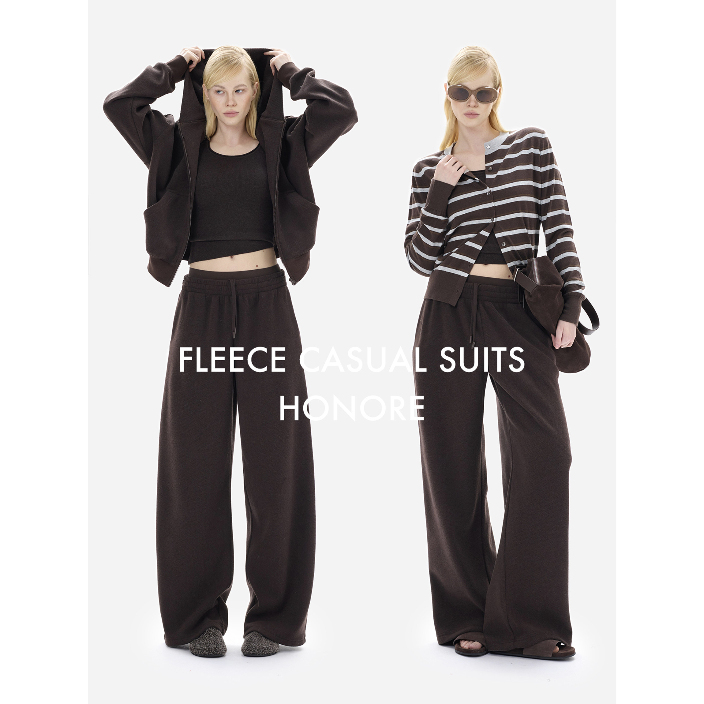 HONORE古月 定制重磅 落肩设计 羊毛尼毛毡连帽外套+双腰运动裤,淘宝优惠券,粉丝福利购,淘宝优惠卷