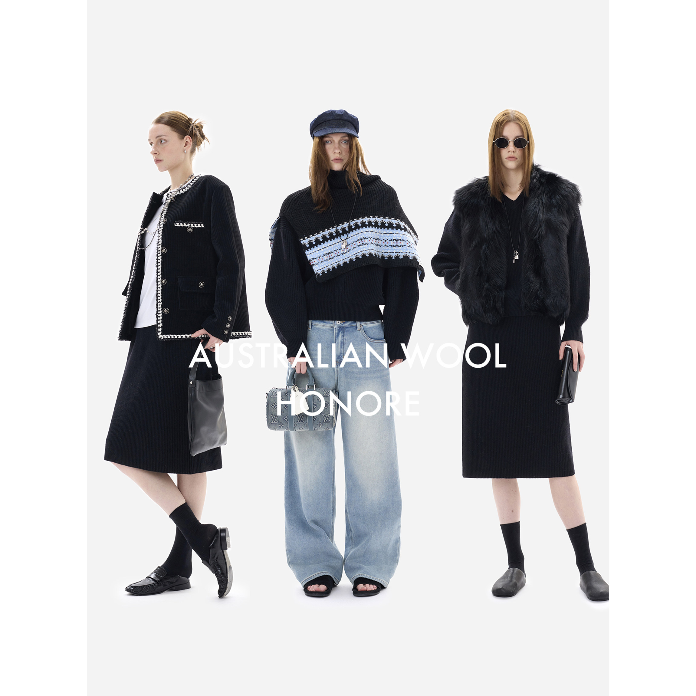 HONORE古月 新年限定 100%羊毛粗针针织V领宽肩落袖毛衣+半裙套装,淘宝优惠券,粉丝福利购,淘宝优惠卷