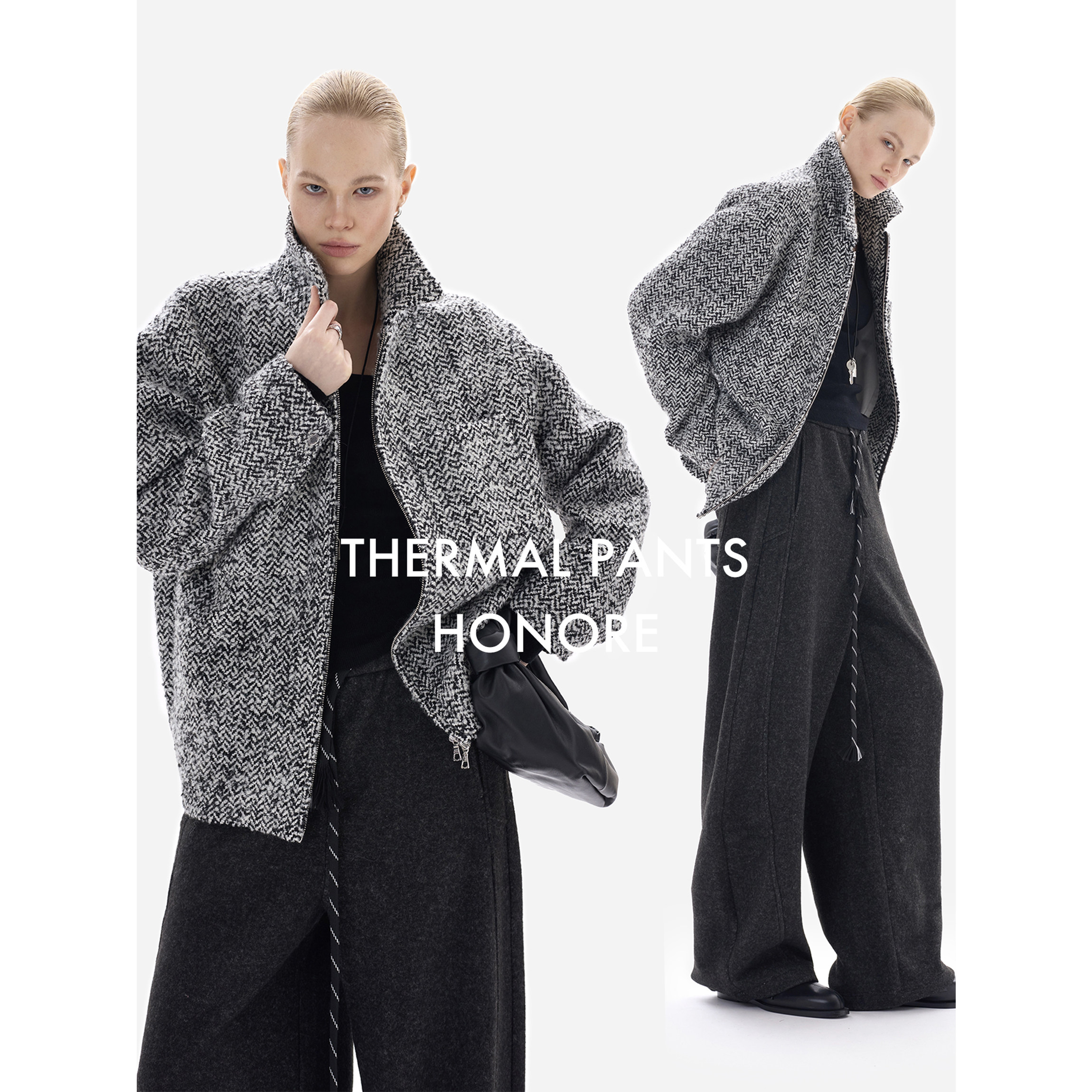 HONORE古月 零下伴侣 撞色抽绳 藏肉显瘦 百搭加绒休闲弯刀裤,淘宝优惠券,粉丝福利购,淘宝优惠卷