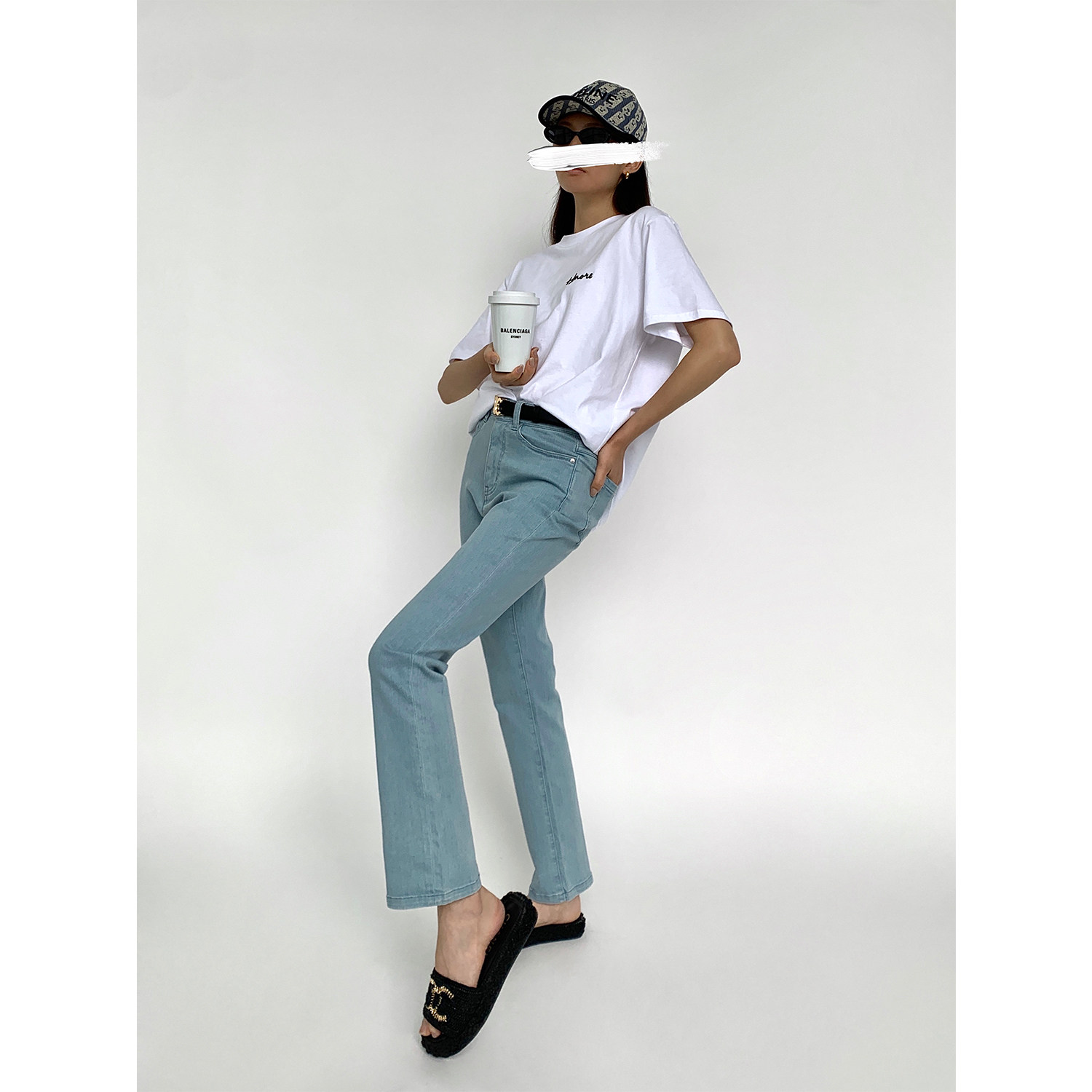 honore古月 法式革调 复古时尚薄款牛仔裤2022新款高腰显瘦直筒裤