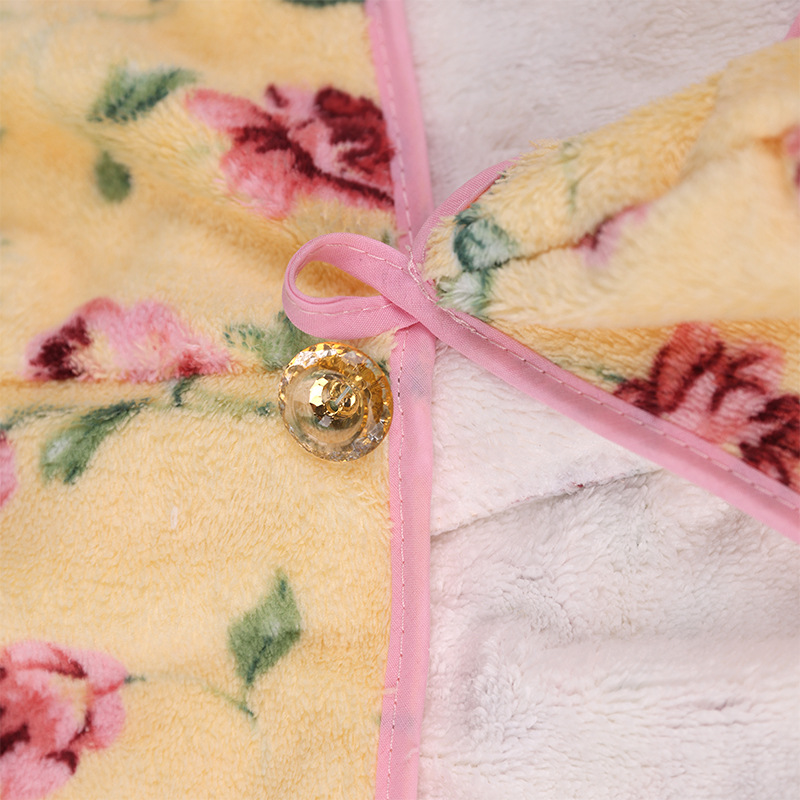 韩国进口 玫瑰花图案 珊瑚绒加厚干发帽裹头巾干发巾长绒7倍吸水 - 图2