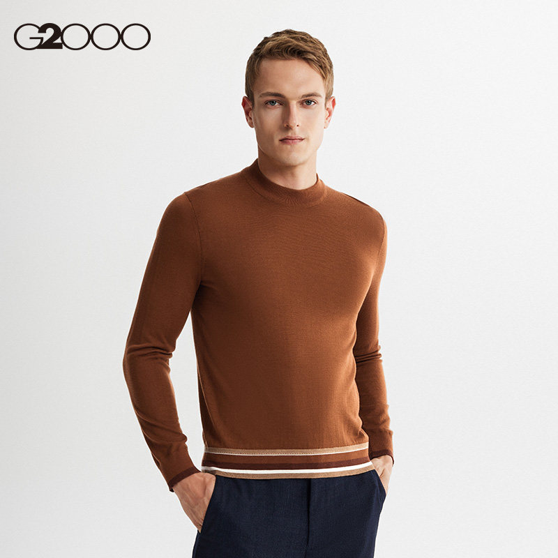 【纯羊毛】G2000男装商场同款2025春秋保暖撞色条纹百搭针织衫,淘宝优惠券,粉丝福利购,淘宝优惠卷