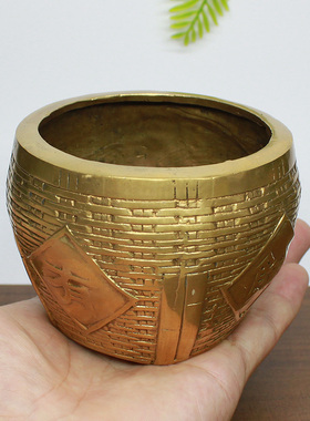 黄铜年年有余粮仓米缸铜缸家居风水招财摆件古铜五谷杂粮财神供奉