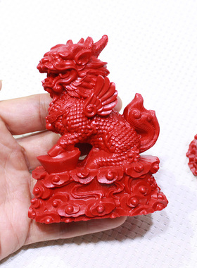 天然朱砂麒麟风水摆件招财镇纸