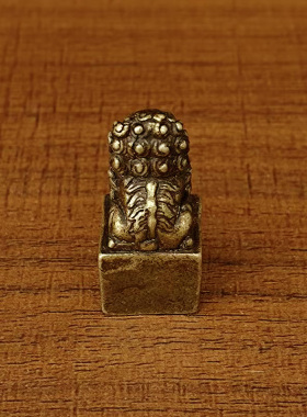实心纯铜小狮子雄狮北京狮中式仿古玩铜器天道酬勤印章小动物摆件