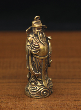迷你微雕古玩铜器纯铜财神招财旺财桌面小摆件可做钥匙扣挂件吊坠