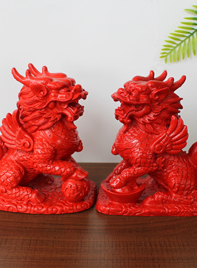 中式朱砂财福麒麟招财纳福摆件