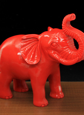 中式家居办公室摆件红色朱砂大象吉象吉祥如意乔迁客厅玄关装饰品
