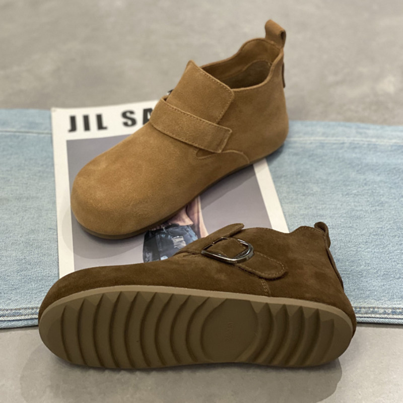 真皮复古勃肯鞋女2025秋季新款圆头丑萌加绒时尚休闲软底深口单鞋,淘宝优惠券,粉丝福利购,淘宝优惠卷