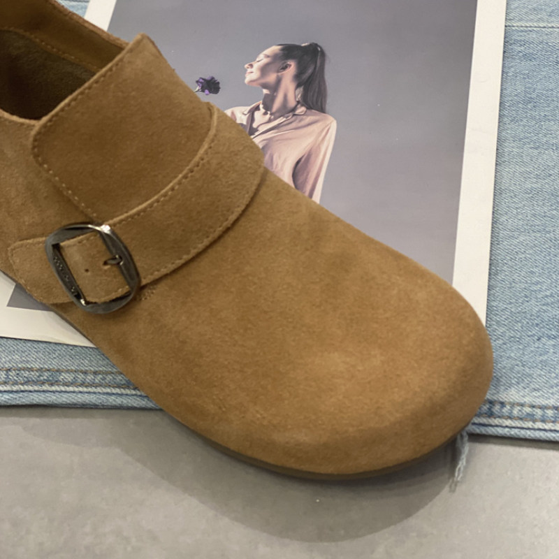 真皮复古勃肯鞋女2025秋季新款圆头丑萌加绒时尚休闲软底深口单鞋,淘宝优惠券,粉丝福利购,淘宝优惠卷