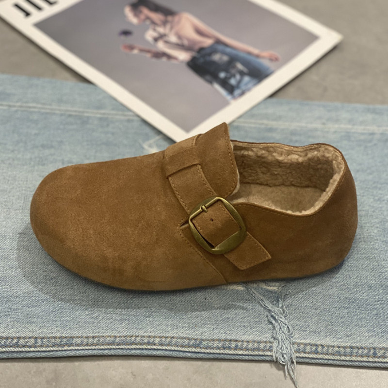 真皮平底加绒勃肯鞋女2024秋冬新款一脚蹬舒适加厚百搭软底面包鞋,淘宝优惠券,粉丝福利购,淘宝优惠卷