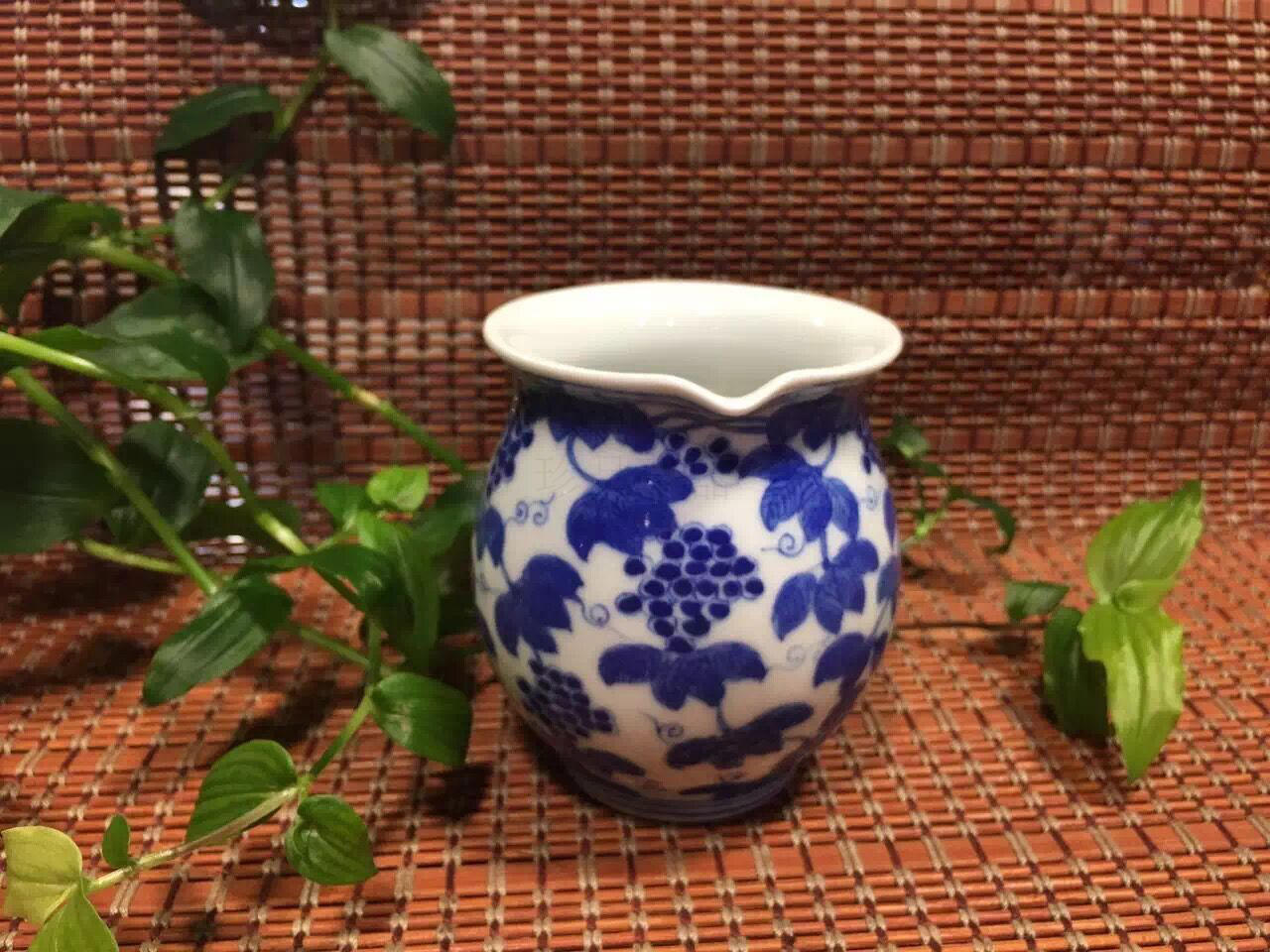 老贵和祥茶具 热销青花葡萄公道杯 分茶器景德镇老款作品品牌特卖