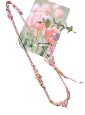 客户定制款粉色项链挂链手工编织八股蝴蝶绳子毛衣链