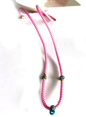 粉蓝绳结璎珞结莲花毛衣链