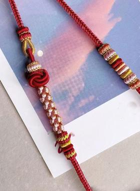 DIY纯手工编绳绿色双挂双悟空结酒窝结桃花结金叶子可配饰品