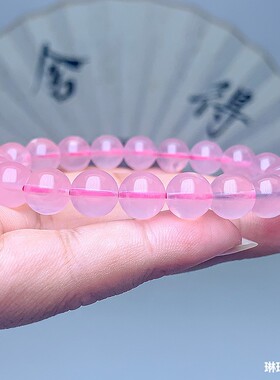 天然马粉水晶手串马达加斯加奶油体圆珠粉晶手链女款三圈水晶