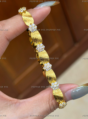 辣椒派 金色拉丝镶钻鸡蛋花缎带手链女 轻奢复古高级感表带链配饰