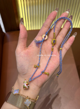 辣椒派 新中式手工编绳星黛露蓝紫色星月葫芦 国风抽拉调节毛衣链