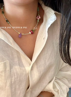 辣椒派/新中式江南绿意 进口捷克琉璃串珠项链女 小众春夏创意