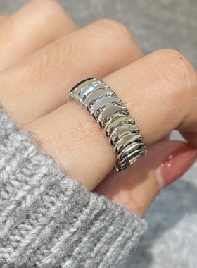 辣椒派设计款银色鱼骨齿轮性冷淡风开口戒 小众情侣开口戒