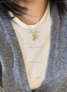 辣椒派水洗不掉色钛钢镀金可颂面包项链女韩系小众百搭叠戴牛角包