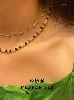 辣椒派 原创手作天然石串珠项链女 铁线蓝松石 复古精致锁骨链