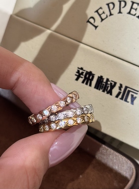 辣椒派钛钢长期主义米金色菱格满圈钻戒女 5a满钻coco crush经典
