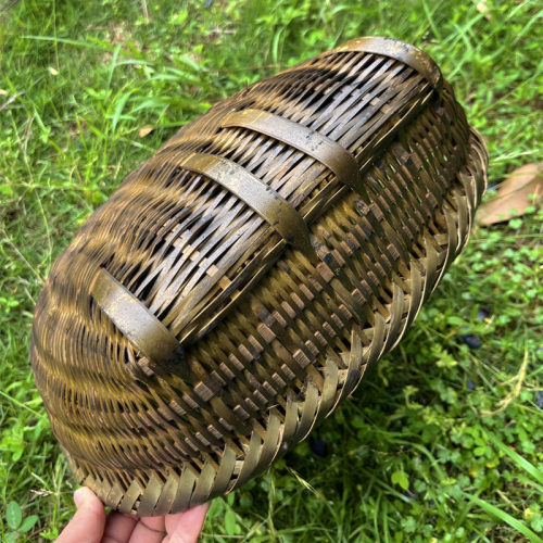 手工篮装饰品手工竹编烟熏竹肖箕竹谷簸箕复古仿旧竹篮农具舞台 - 图2