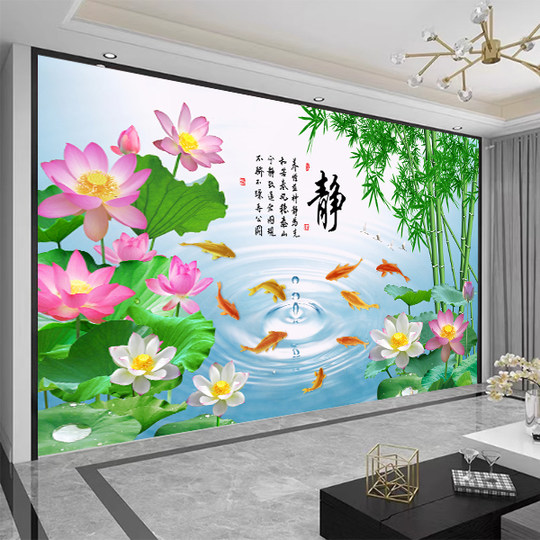 年画福字3d立体自粘客厅背景墙迎门墙防水贴画卧室牡丹墙画墙纸画