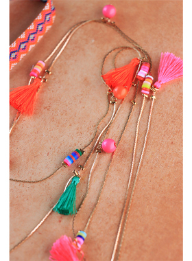 invia流苏彩色长项链叠戴