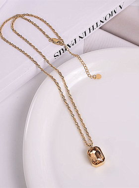 法式香槟色方糖锁骨链项链