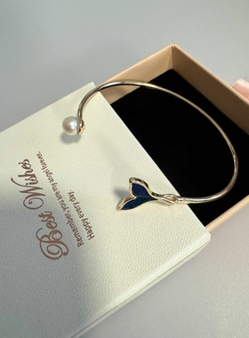 非遗孔雀毛仿点翠手镯简约日常手链汉服配饰旗袍古风首饰