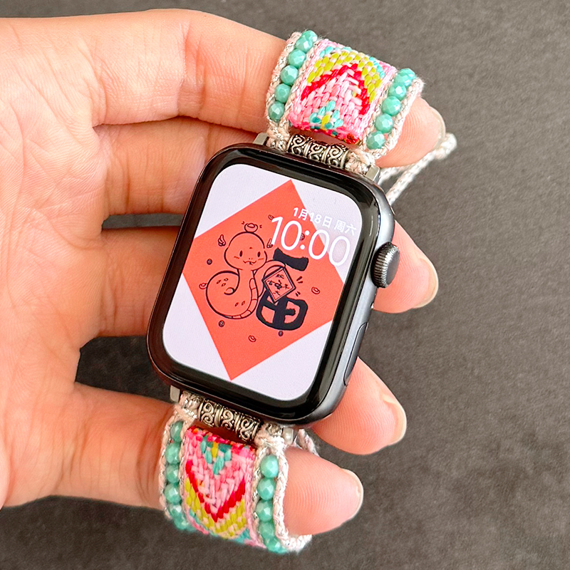 民族风编织尼龙金属s10串珠iwatch表带适用新款小众s9苹果se手表8 - 图2
