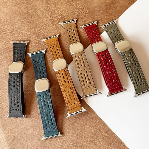 透气洞洞皮革se磁吸折叠iwatch表带s11适用applewatch苹果手表s10 - 图3