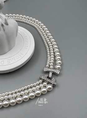 珍珠项链三层叠戴女手工轻奢