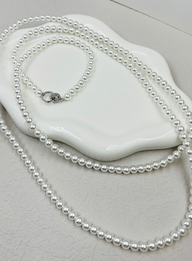 珍珠项链女圆环扣长款毛衣链