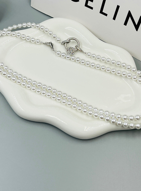 双层白色珍珠圆珠锁骨链优雅
