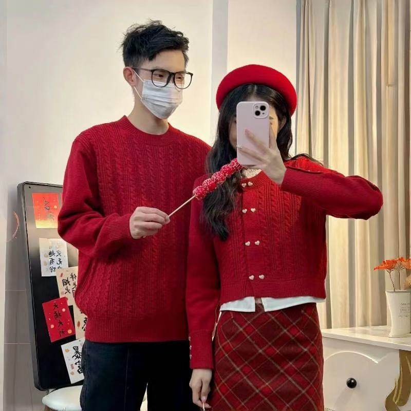 高端亲子装秋冬装毛衣红色2026新款一家三口针织衫母女小香风外套,淘宝优惠券,粉丝福利购,淘宝优惠卷