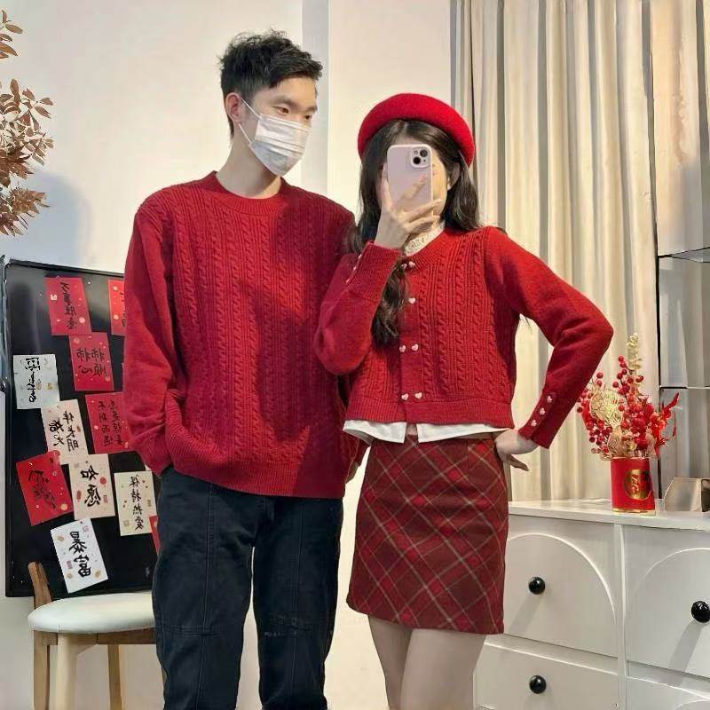 高端亲子装秋冬装毛衣红色2026新款一家三口针织衫母女小香风外套,淘宝优惠券,粉丝福利购,淘宝优惠卷